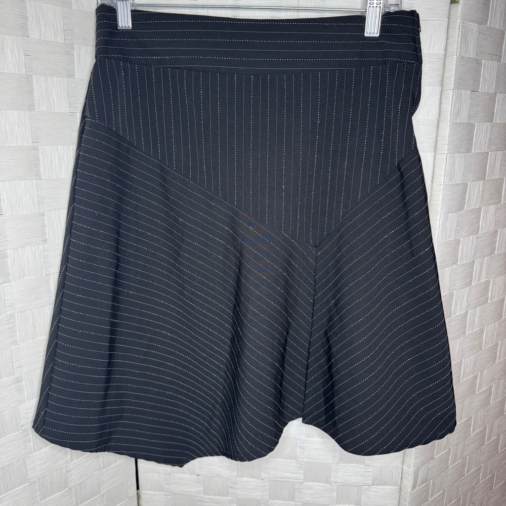 Zoey Beth Black Pinstripe Asymmetric Mini Skirt M Y2K Corporate Goth WhimsiGoth